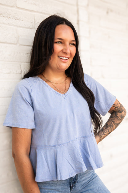 Mineral Wash Lace V‑Neck Top