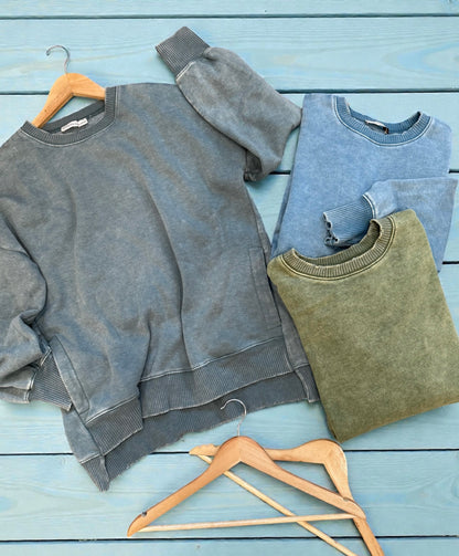 Hold Me Tight Acid Wash Crewneck Top