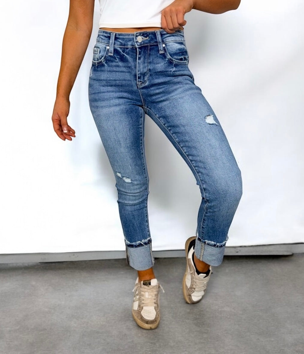 Addison Mid-Rise Straight Cuffed Jeans