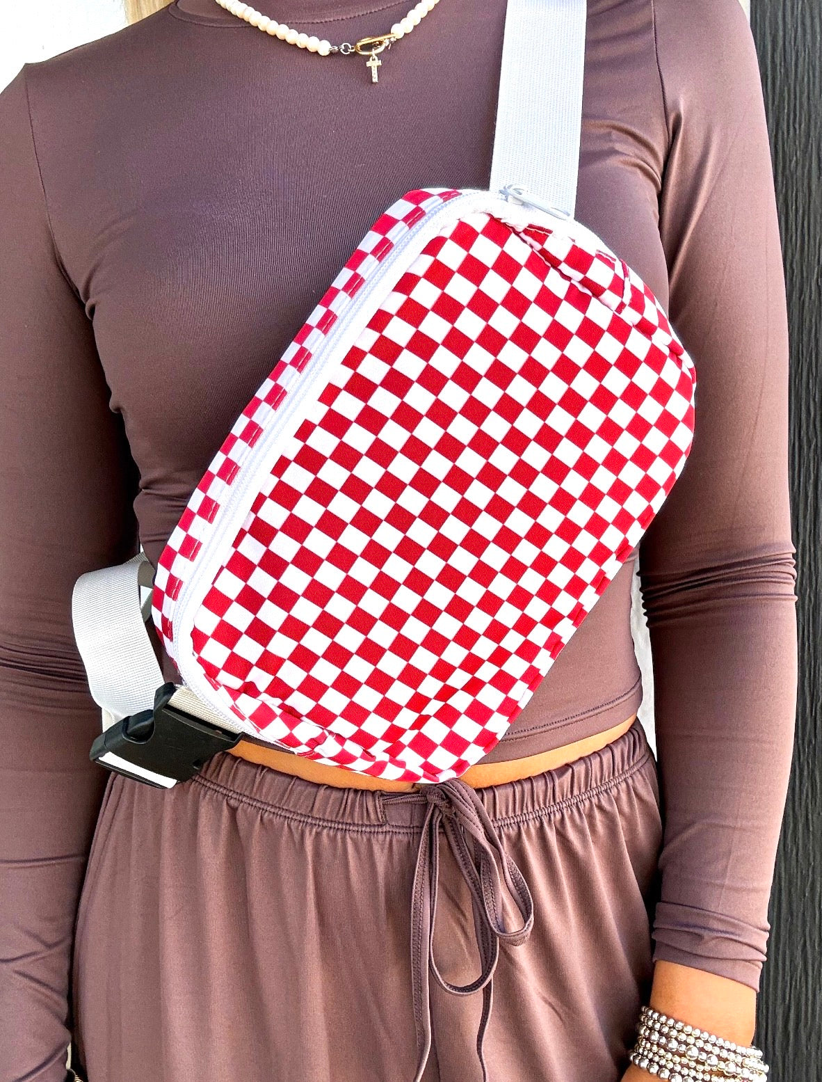 Fierce Red Checkered Crossbody Bag