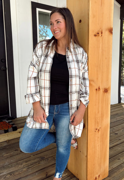 Plaid Passage White Flannel Top
