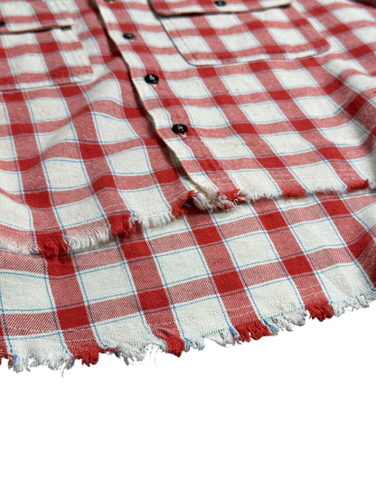 Frayed Edge Plaid Button Down Top