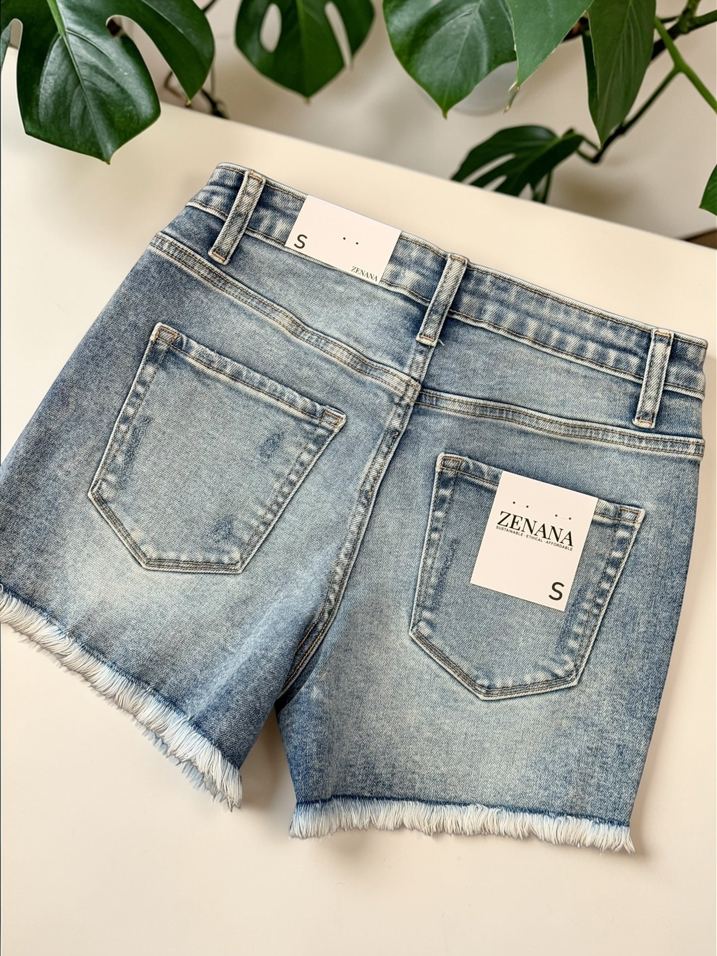 Heather Light Distressed Denim Shorts