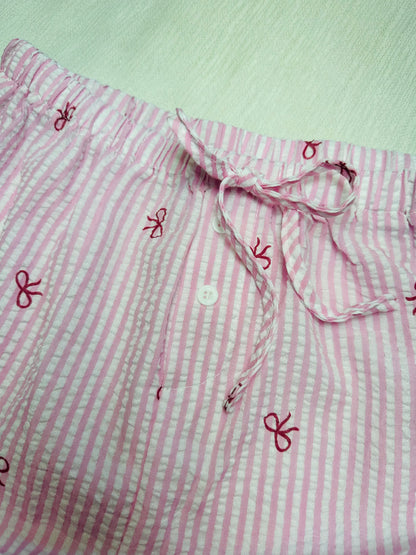 Pink Striped Bow Tie Boxer Shorts