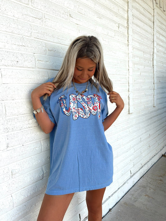 Red, White, Blue Floral Bow graphicTop