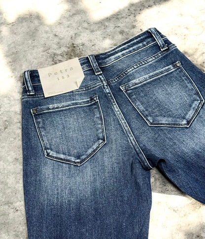 Kara Distressed Mid-Rise Flare Jeans