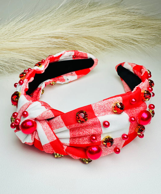Plaid Beaded Knotted Wide Headband