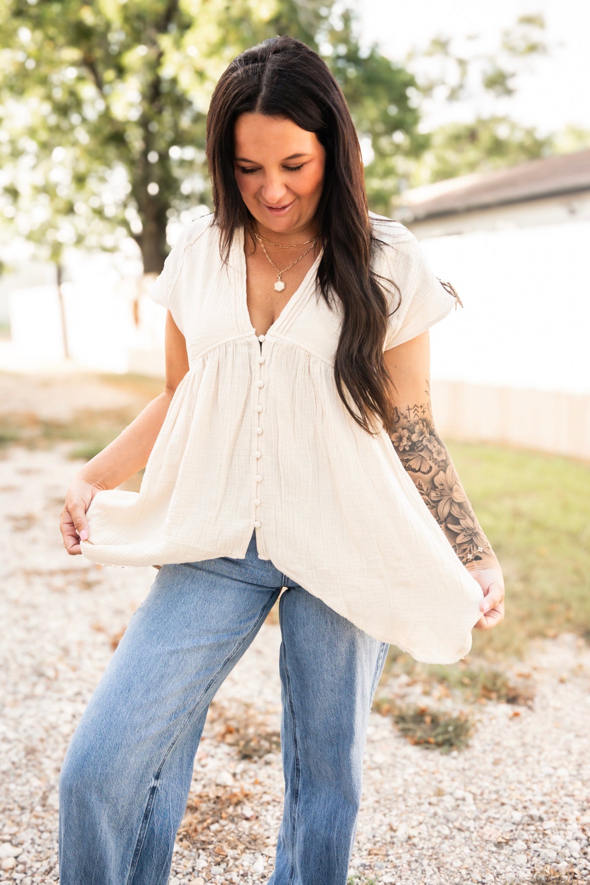 Oat Relaxed Button-Down Blouse