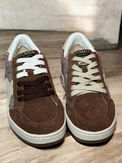 Denisse Brown Glitter Pop Low-Top Sneakers