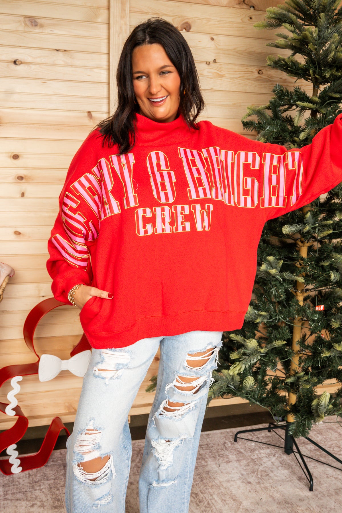 MERRY & BRIGHT Crew Mock Neck Sweatshirt