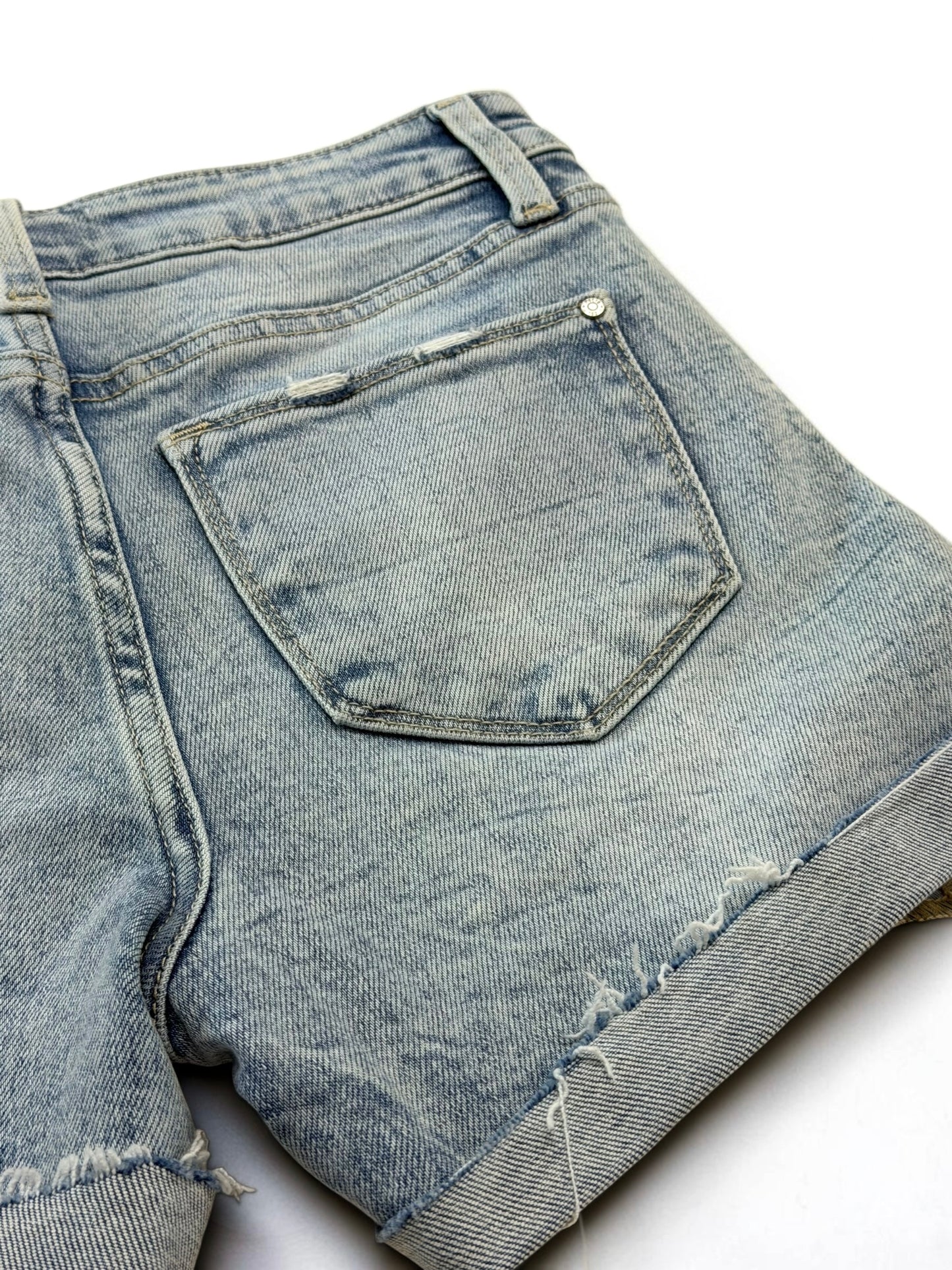 Serena Patch Light Wash Denim Shorts