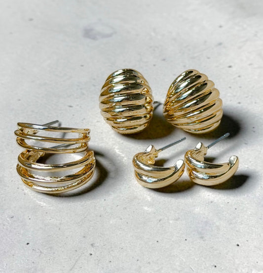 Vintage Gold Trio Earing Set