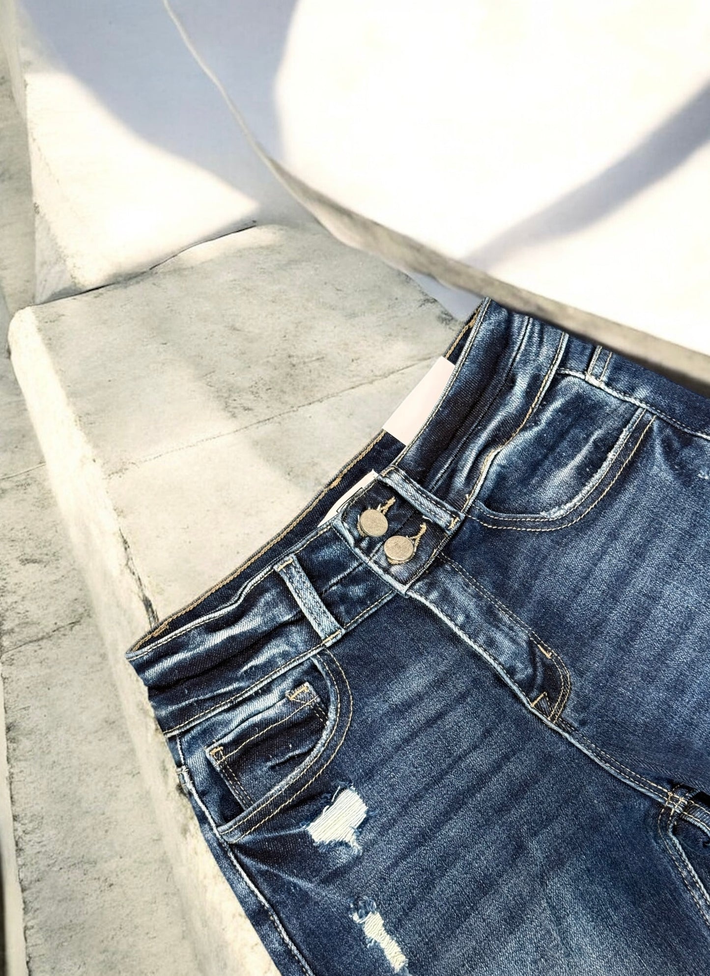 DARK WASH Route 507 Milestone Distressed Denim Flare Jeans