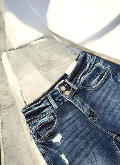 DARK WASH Route 507 Milestone Distressed Denim Flare Jeans