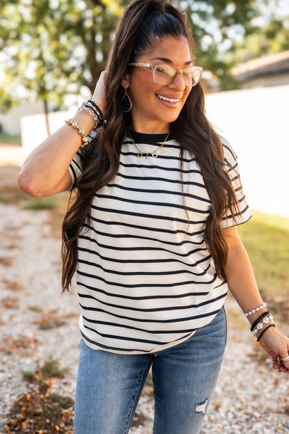 Keep It Simple Striped Crewneck T-shirt Top