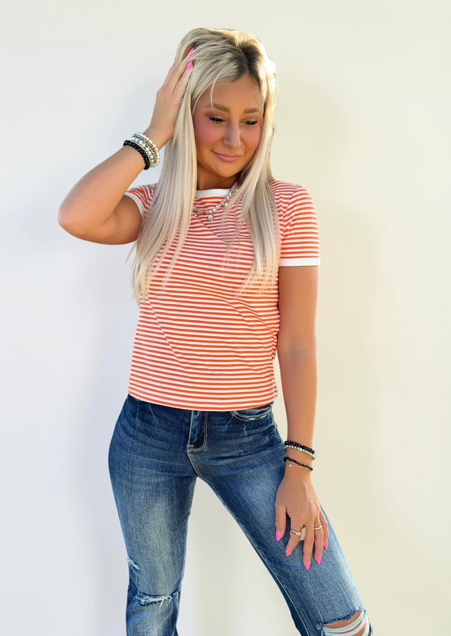 Modern Stripe Rib Tee Top