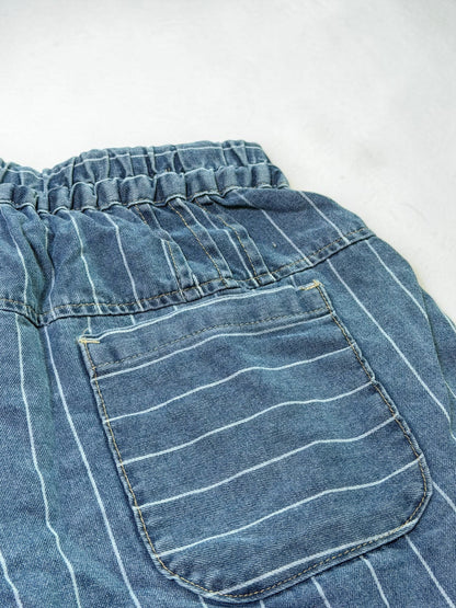 Blue Stripes Denim Drawstring Shorts