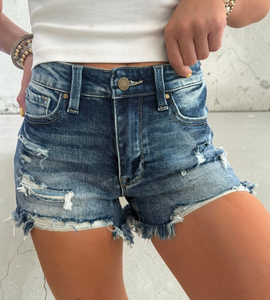 Jasmine Dark Wash Distressed Denim Shorts