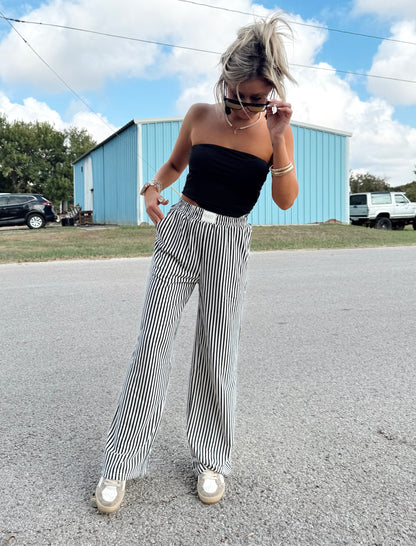 Black Stripe High Wasted Pants