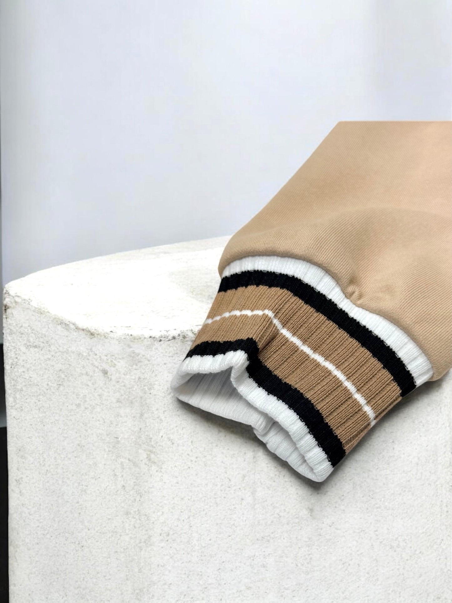 Varsity Contrast Striped Beige Sweatshirt Top