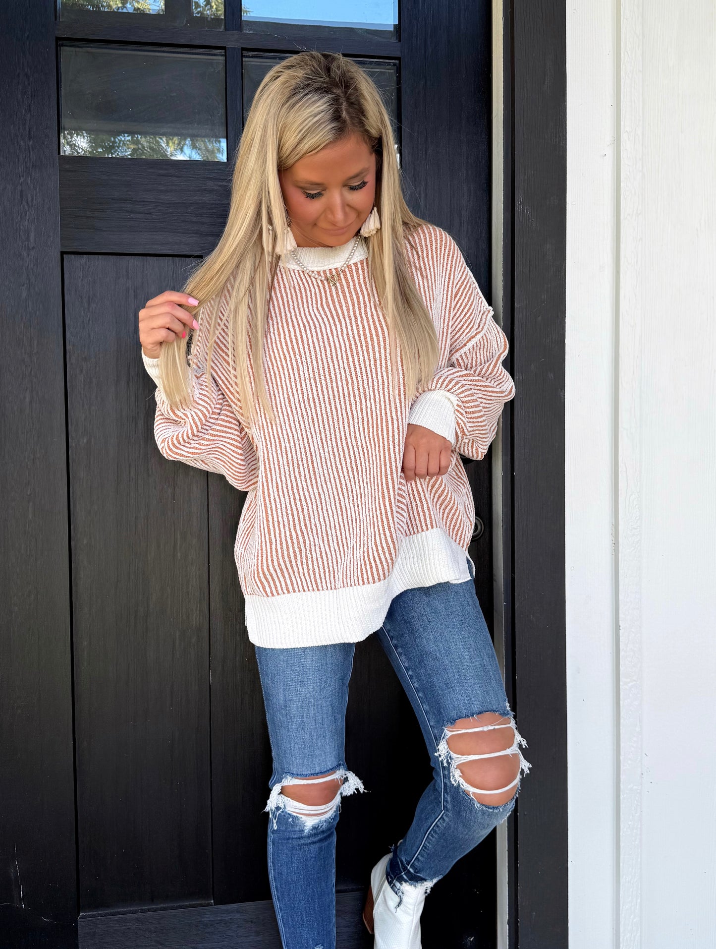 Copper Bound Stripe Knit Sweater Top