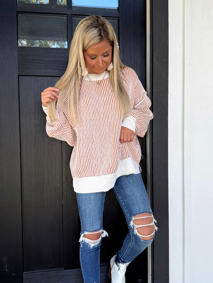 Copper Bound Stripe Knit Sweater Top