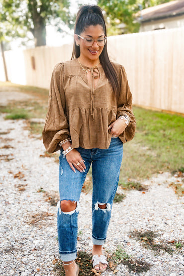 Emery Tie Peplum Blouse Top