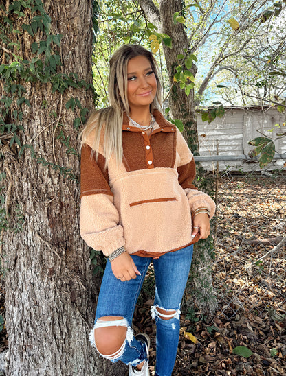 Honey Haze Half-Button Sherpa Sweatshirt