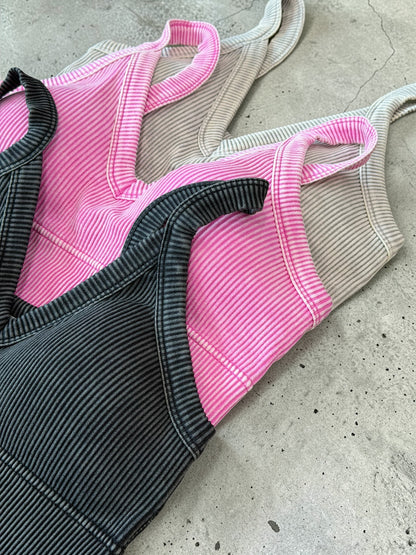 Stone Wash Sculpt V‑Neck Crop Tank Top