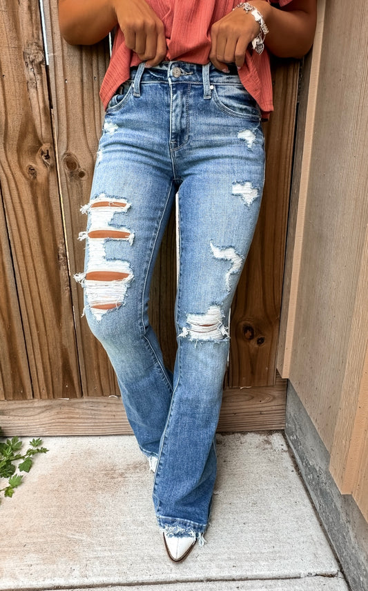 Whiskey Lane Distressed Flare Jeans