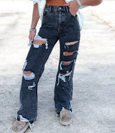 Drunken Nights Distressed Wide Leg Jeans