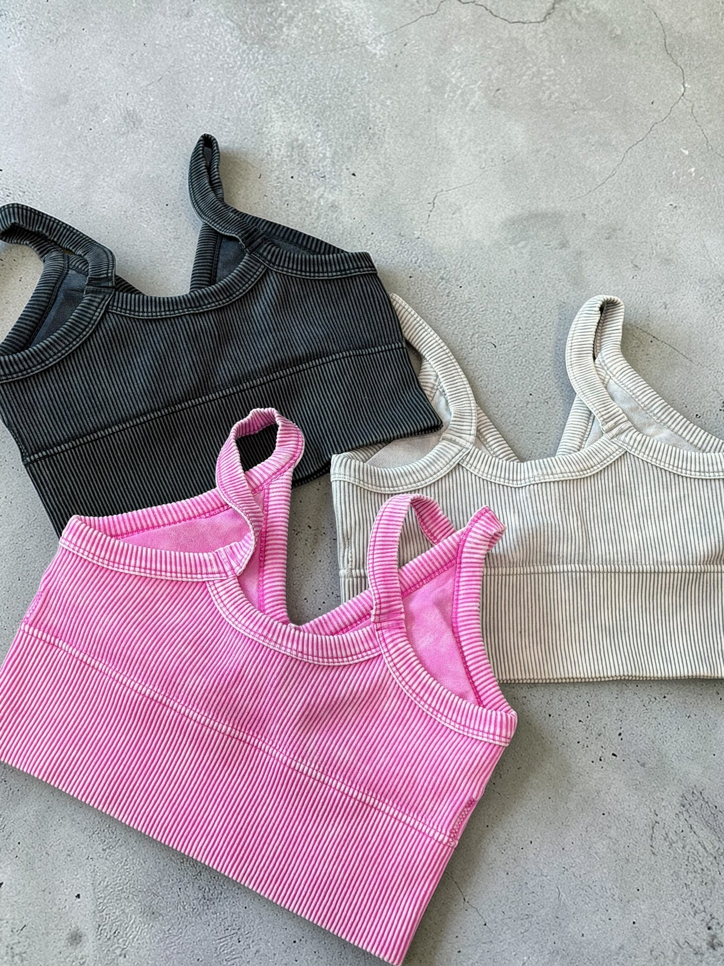 Stone Wash Sculpt V‑Neck Crop Tank Top