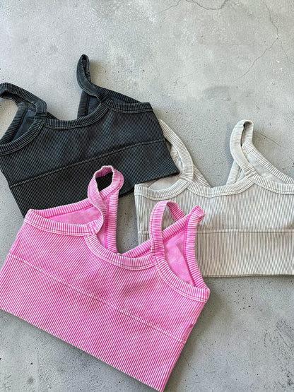 Stone Wash Sculpt V‑Neck Crop Tank Top