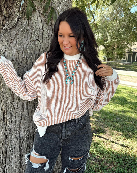 Copper Bound Stripe Knit Sweater Top
