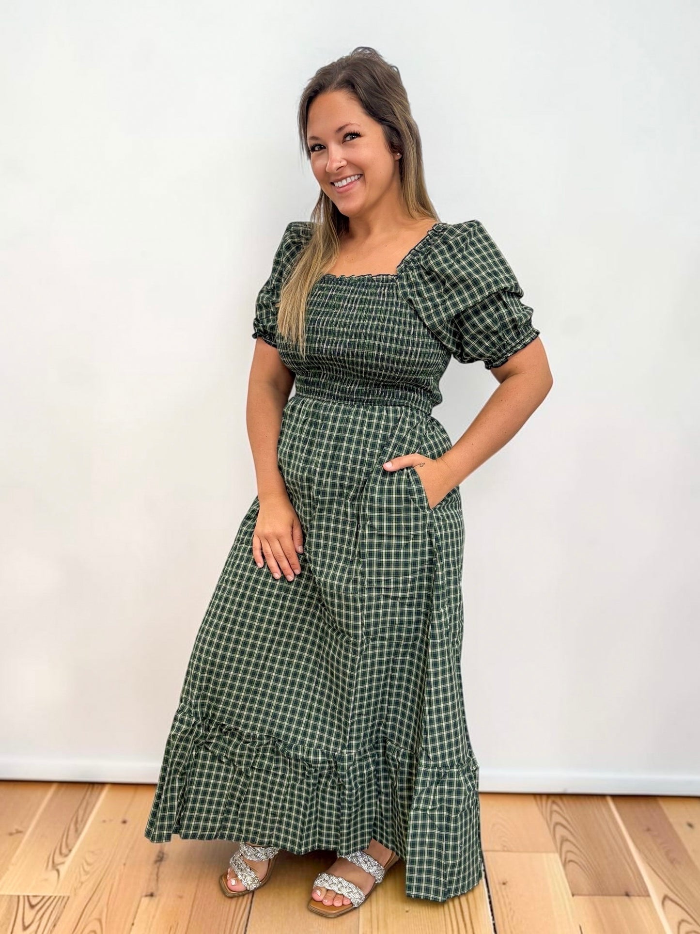 Maison Plaid Square-neck Dress