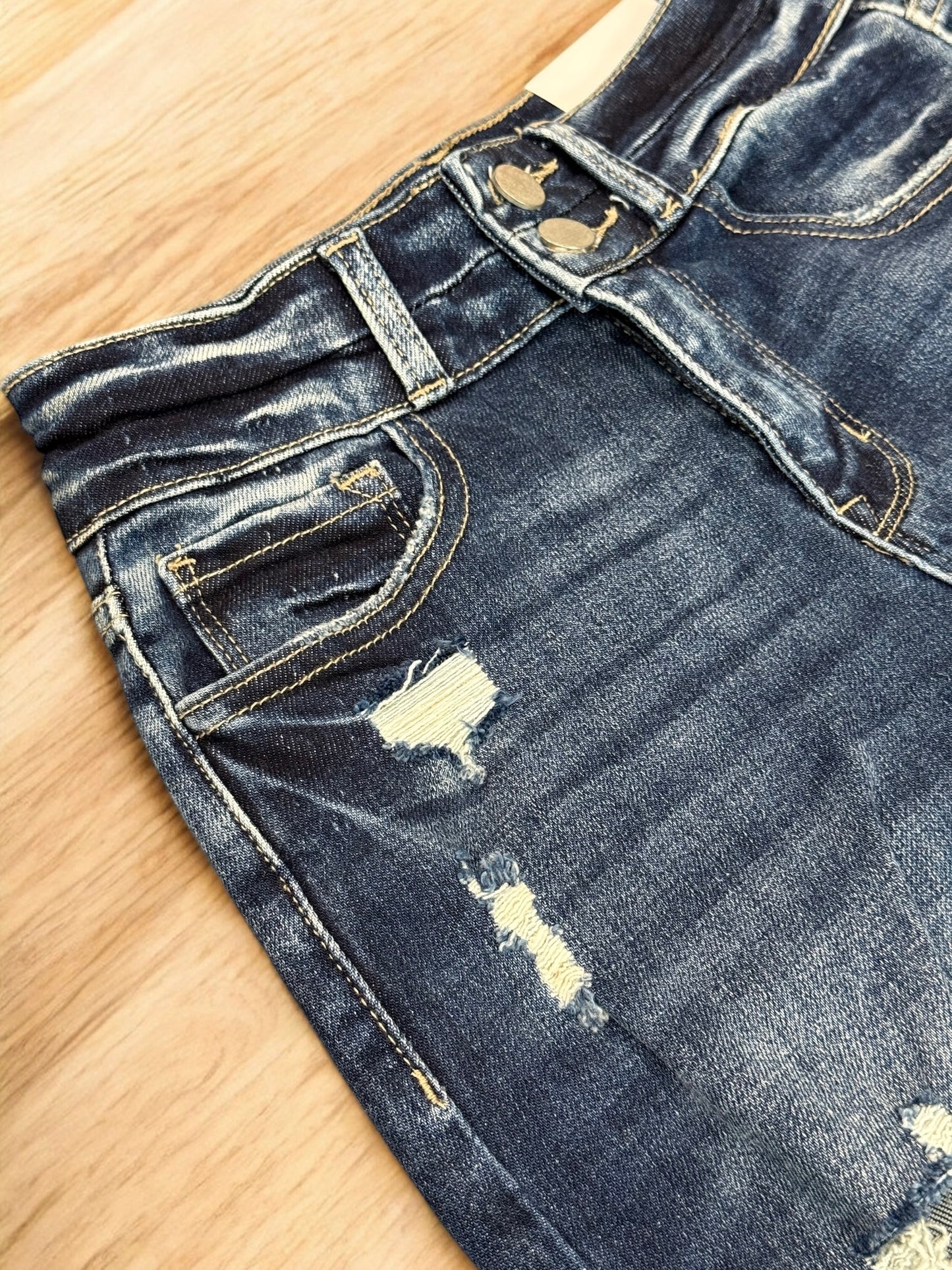 DARK WASH Route 507 Milestone Distressed Denim Flare Jeans