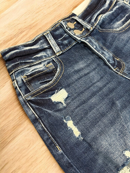 DARK WASH Route 507 Milestone Distressed Denim Flare Jeans