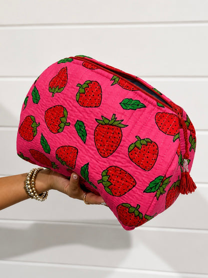 Little Strawberry Quilted Makeup Bag