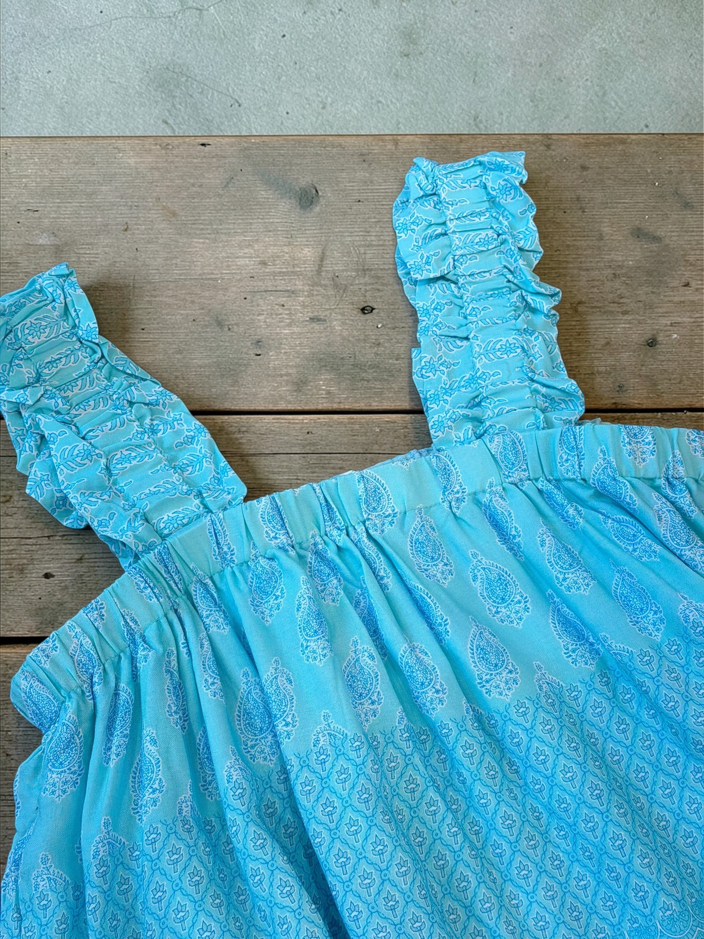 Sky Blue Ruffled Wide Strap Tank Top