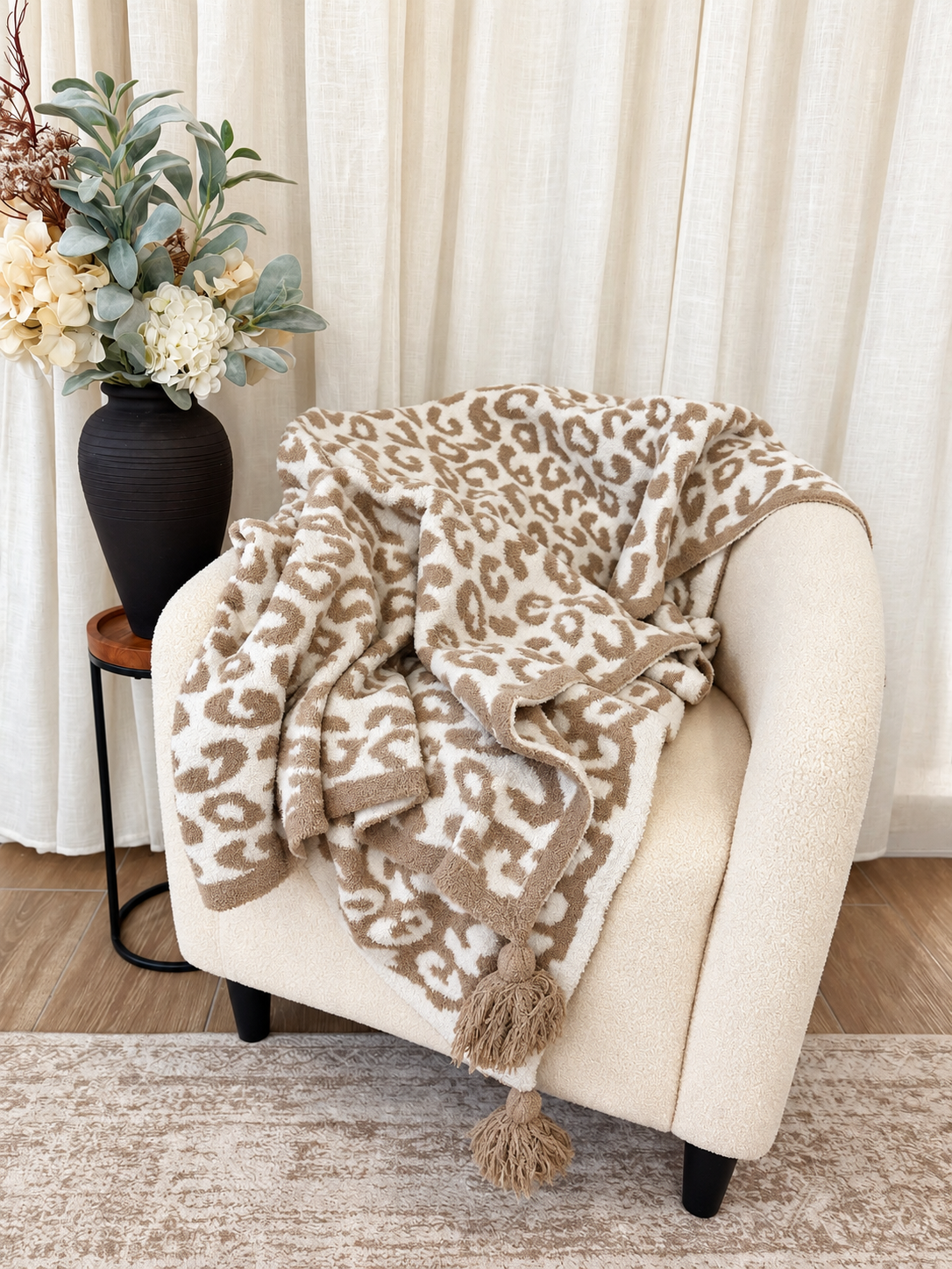 PomPom Leopard Throw Blanket