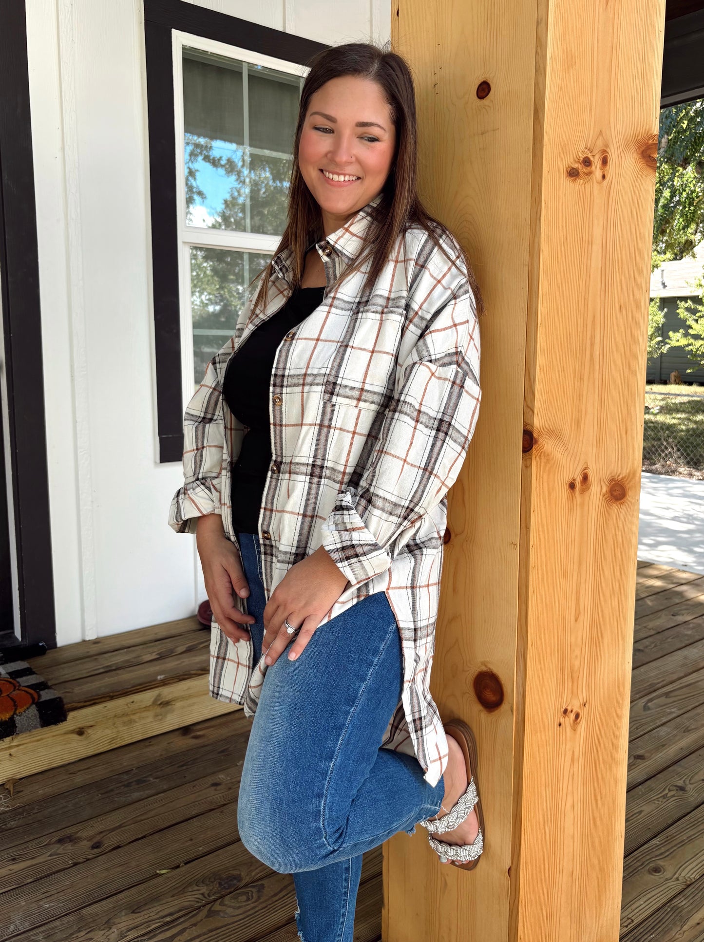 Plaid Passage White Flannel Top