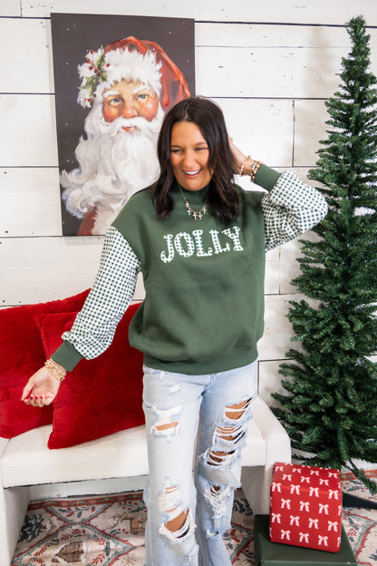 JOLLY Gingham Mock Neck Sweatshirt
