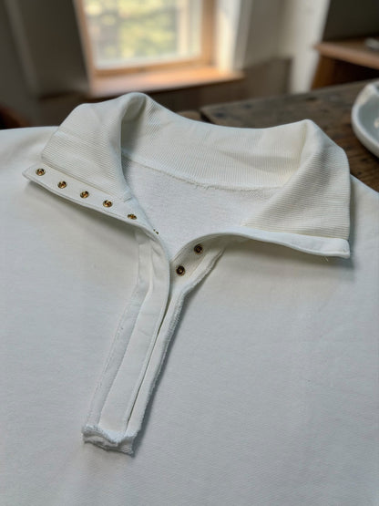 Buttoned Edge Collared Sweatshirt Top