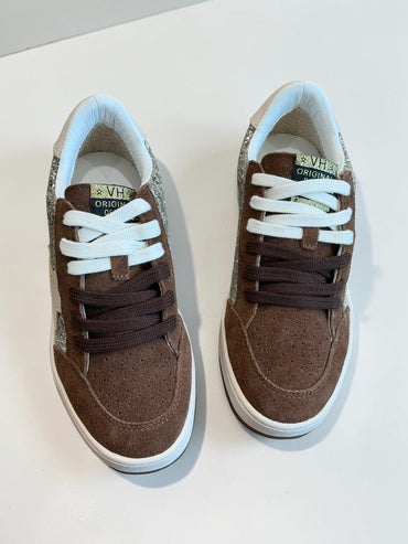 Denisse Brown Glitter Pop Low-Top Sneakers