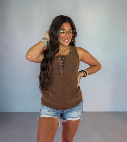 Coffee Vintage Wash Tank Top