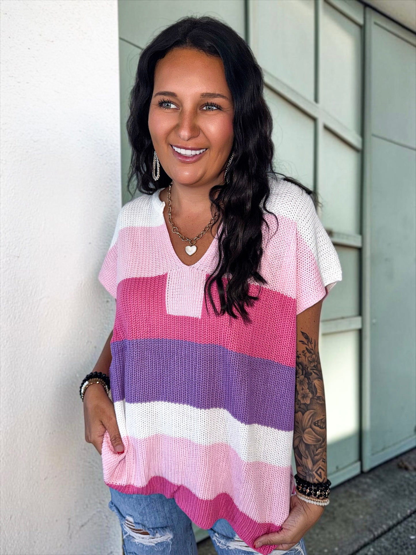 Blushline Notch V‑Neck Knit Top