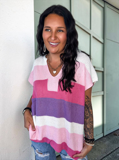 Blushline Notch V‑Neck Knit Top