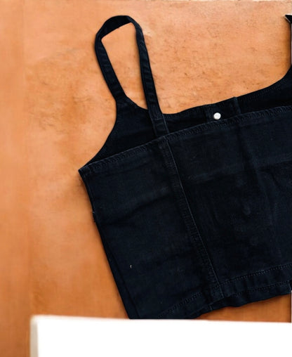 Let The Night Roll Denim Crop Vest Top