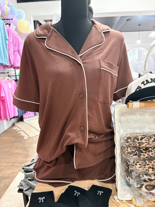 Simple Brown Button Pajamas