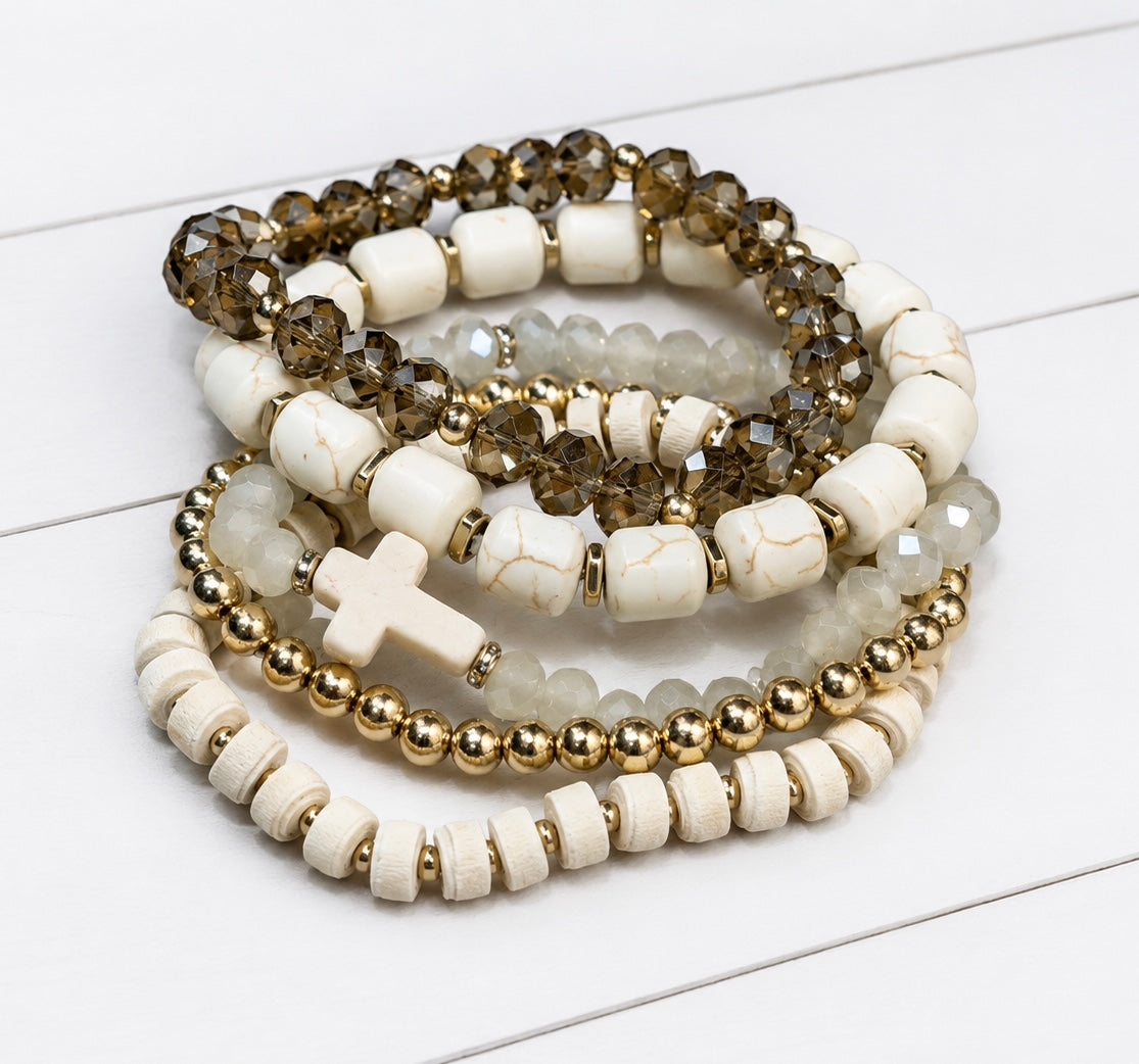 Sand Stone Cross Bracelet Set